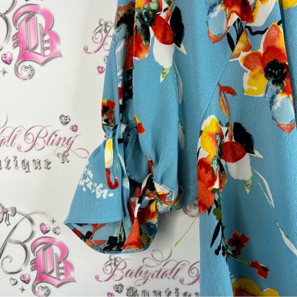 Zac & Rachel top ruffle detail flowers smock details  Blue Floral Blouse flowy - Picture 7 of 12